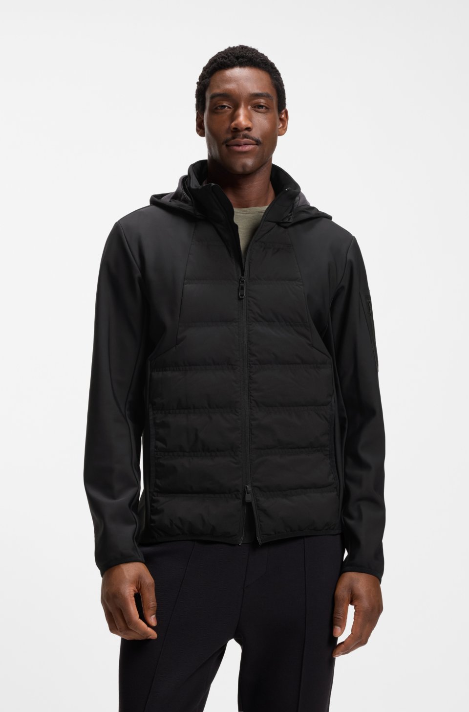 Water-repellent down jacket with detachable hood