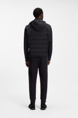 Water-repellent down jacket with detachable hood, Black