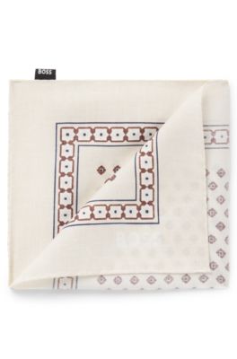 Pocket square with digital print, White Patterned