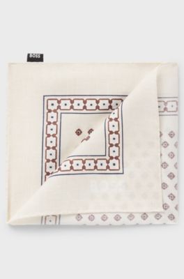 Pocket square with digital print, White Patterned