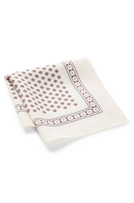 Pocket square with digital print, White Patterned