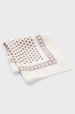 Pocket square with digital print, White Patterned
