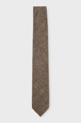 Printed tie in cotton and wool, Brown