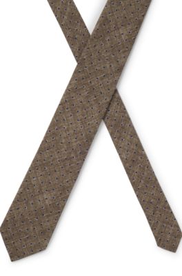 Printed tie in cotton and wool, Brown