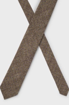 Printed tie in cotton and wool, Brown