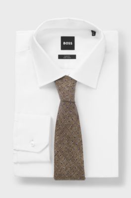 Printed tie in cotton and wool, Brown