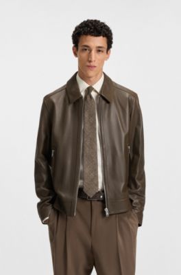 Printed tie in cotton and wool, Brown