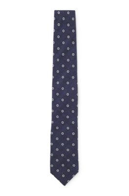 Printed tie in cotton and wool, Blue Patterned
