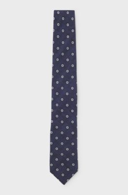 Printed tie in cotton and wool, Blue Patterned