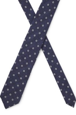 Printed tie in cotton and wool, Blue Patterned