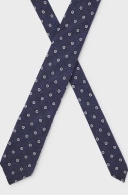 Printed tie in cotton and wool, Blue Patterned