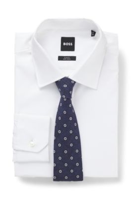 Printed tie in cotton and wool, Blue Patterned