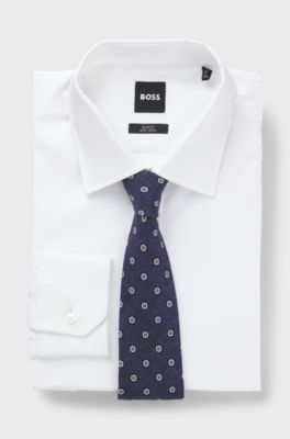 Printed tie in cotton and wool, Blue Patterned