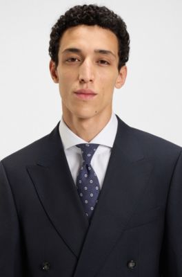 Printed tie in cotton and wool, Blue Patterned