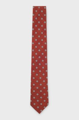 Printed tie in cotton and wool, Dark Orange