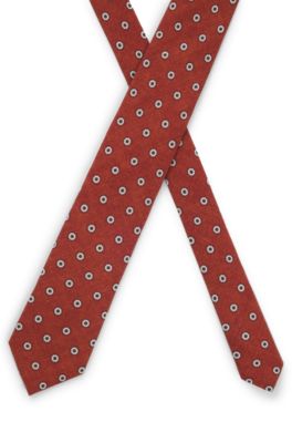 Printed tie in cotton and wool, Dark Orange