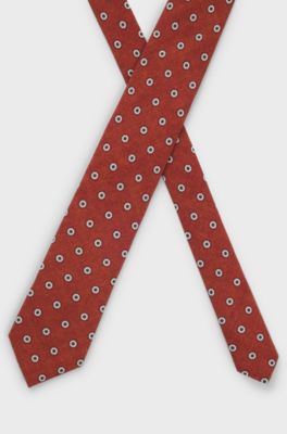 Printed tie in cotton and wool, Dark Orange