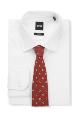 Printed tie in cotton and wool, Dark Orange