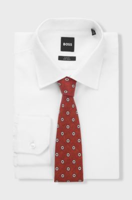 Printed tie in cotton and wool, Dark Orange