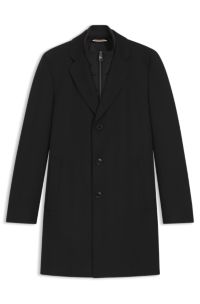 Slim-fit water-repellent coat with detachable inner, Black