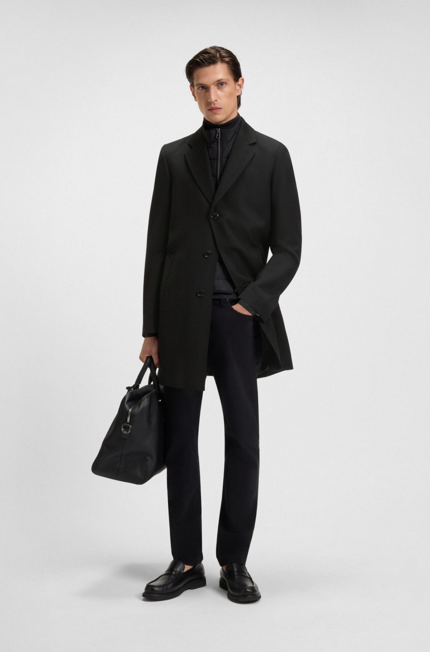 BOSS スリムフィットコート(slim fit coat) BOSS - Slim-fit coat with detachable zip-up inner - Black