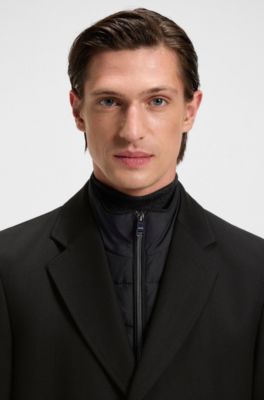 Wasserabweisender Slim-Fit Mantel mit herausnehmbarem Innen-Layer, Schwarz