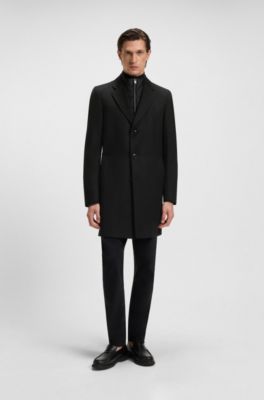 Slim-fit water-repellent coat with detachable inner, Black
