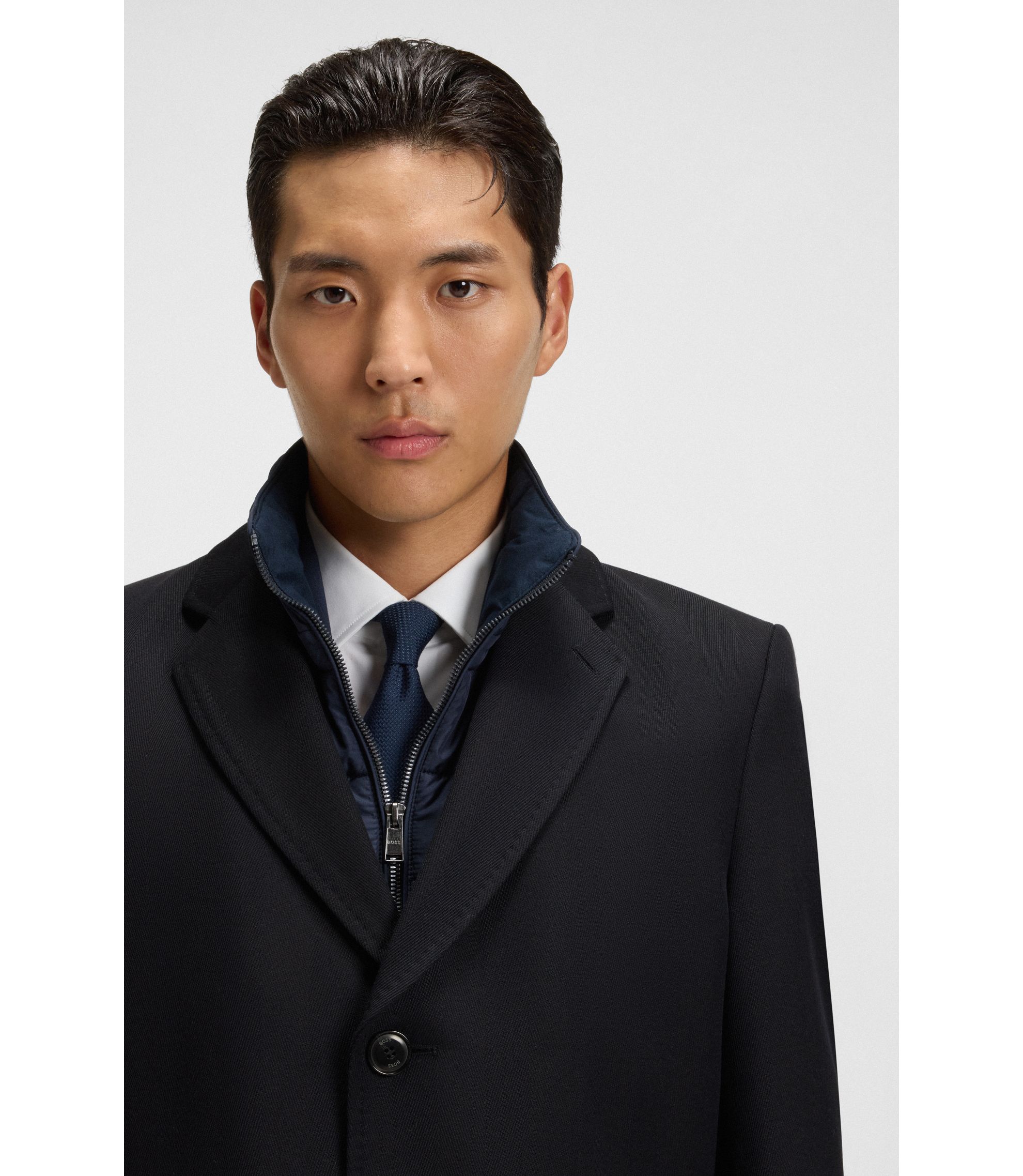 BOSS - はっ水スリムフィットコート デタッチャブルインナー - ダーク