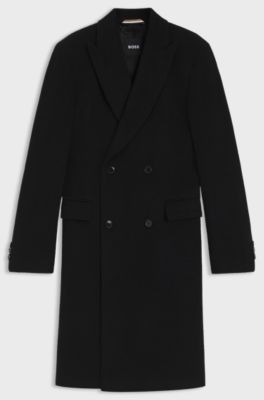 Double-breasted mantel van een alpacamix, Zwart