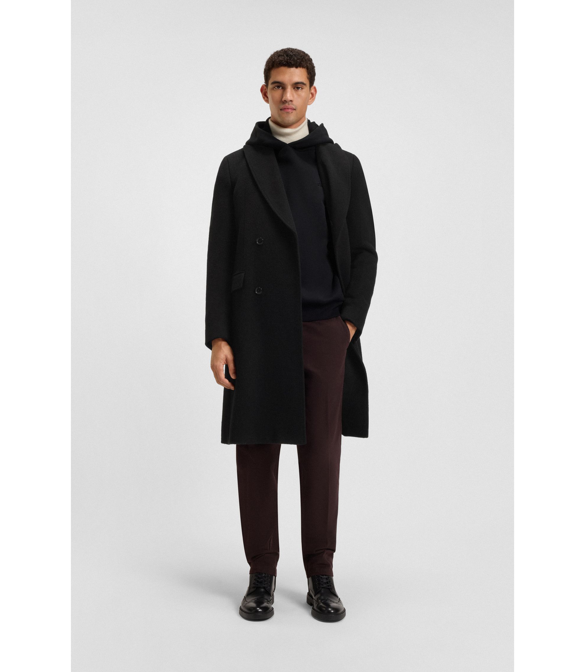 BOSS - ダブルブレストコート アルパカブレンド - ブラック