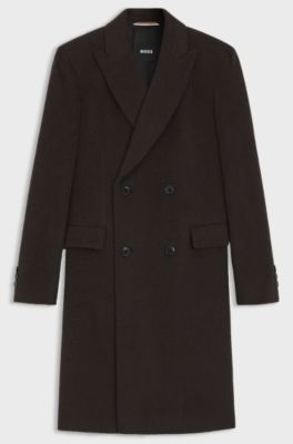 Double-breasted coat in an alpaca blend, Dark Brown