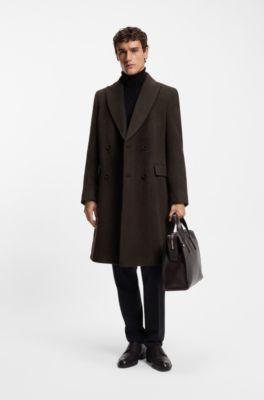 Cappotto doppiopetto in misto alpaca, Marrone scuro