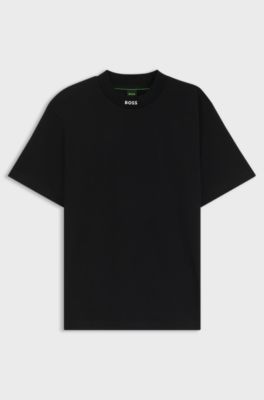 Relaxed-fit T-shirt in stretch cotton with logo collar, Black
