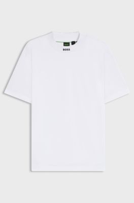 Relaxed-fit T-shirt in stretch cotton with logo collar, White