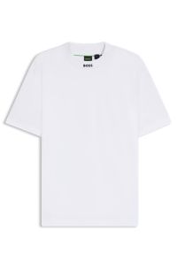 Relaxed-fit T-shirt in stretch cotton with logo collar, White