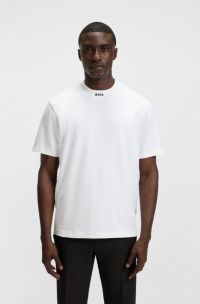 Relaxed-fit T-shirt in stretch cotton with logo collar, White