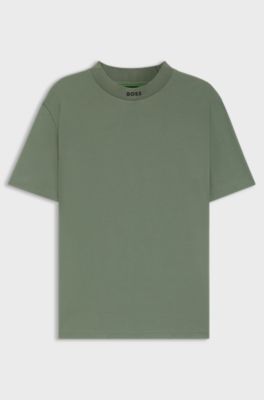 T-shirt Relaxed en coton stretch avec col logot&eacute;, Vert