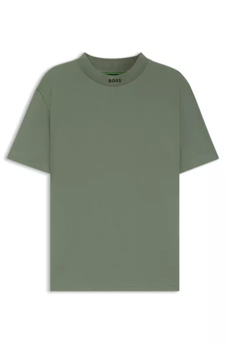 Relaxed-fit T-shirt in stretch cotton with logo collar