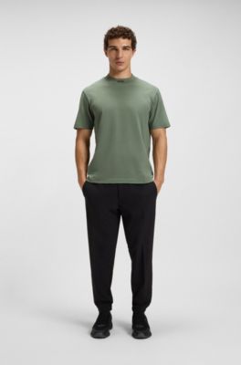 Relaxed-fit T-shirt in stretch cotton with logo collar, Green
