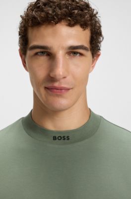 T-shirt Relaxed en coton stretch avec col logot&eacute;, Vert