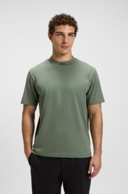 T-shirt Relaxed en coton stretch avec col logot&eacute;, Vert