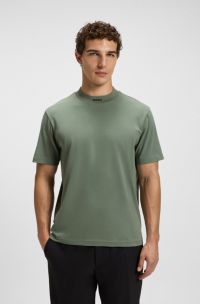 Relaxed-fit T-shirt in stretch cotton with logo collar, Green
