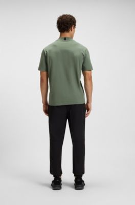 T-shirt Relaxed en coton stretch avec col logot&eacute;, Vert