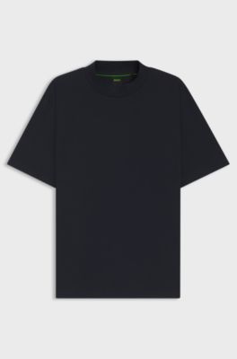 T-shirt Relaxed en coton stretch avec col logot&eacute;, Bleu fonc&eacute;