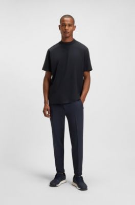 Relaxed-fit T-shirt in stretch cotton with logo collar, Dark Blue