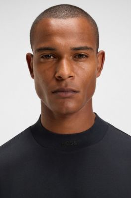 로고 칼라 스트레치 코튼 릴랙스 핏 티셔츠, 다크 블루