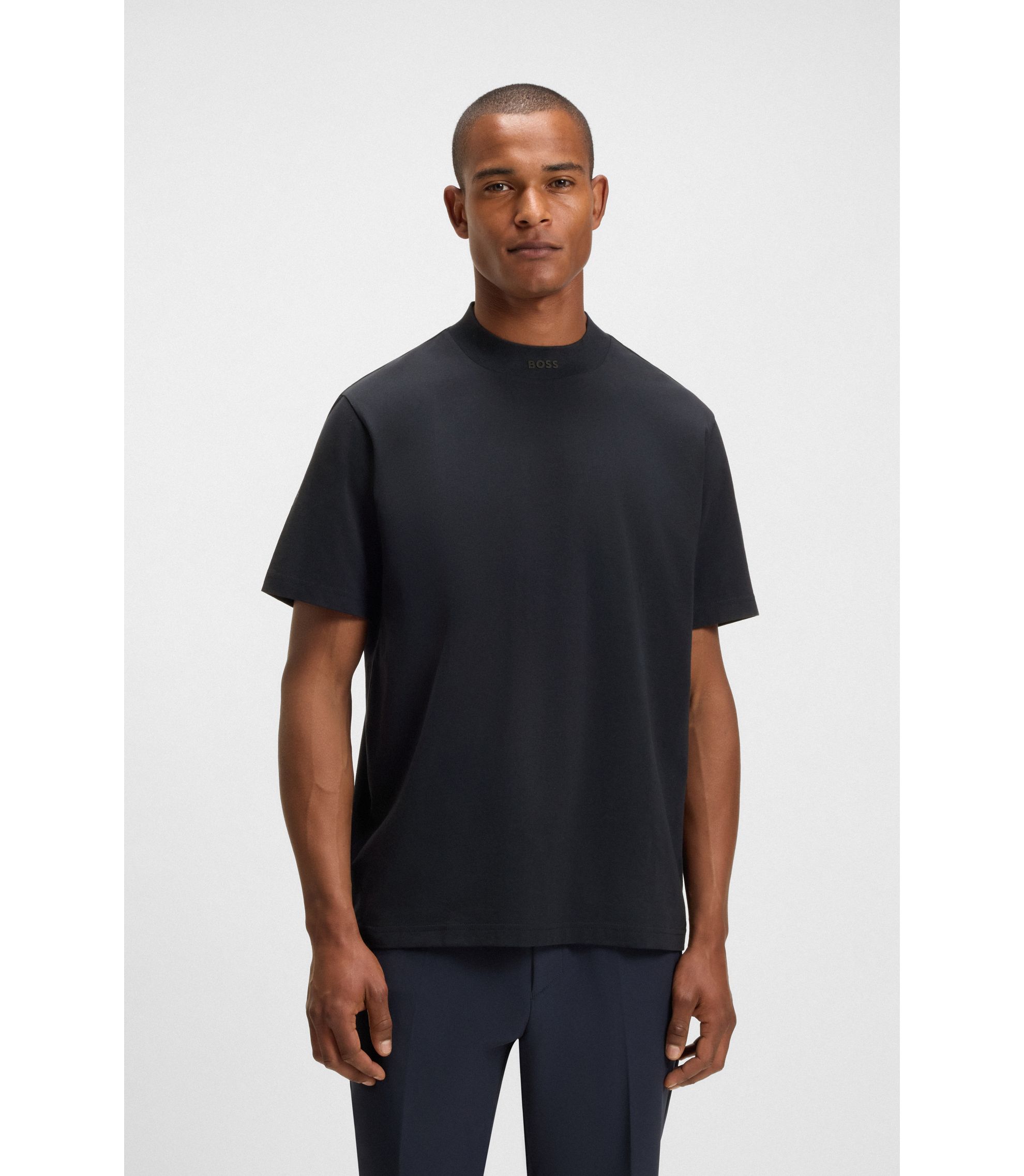 BOSS - Relaxed-fit T-shirt in stretch cotton with logo collar