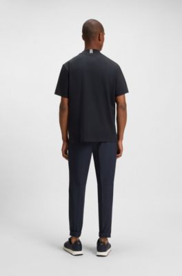 Relaxed-fit T-shirt in stretch cotton with logo collar, Dark Blue