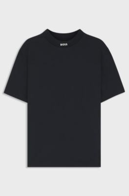 Relaxed-fit T-shirt in stretch cotton with logo collar, Dark Blue