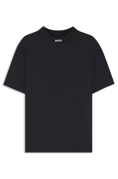 Relaxed-fit T-shirt in stretch cotton with logo collar